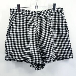 Reformation Black and White Gingham 100% Linen Pleated High Rise Shorts Size 10